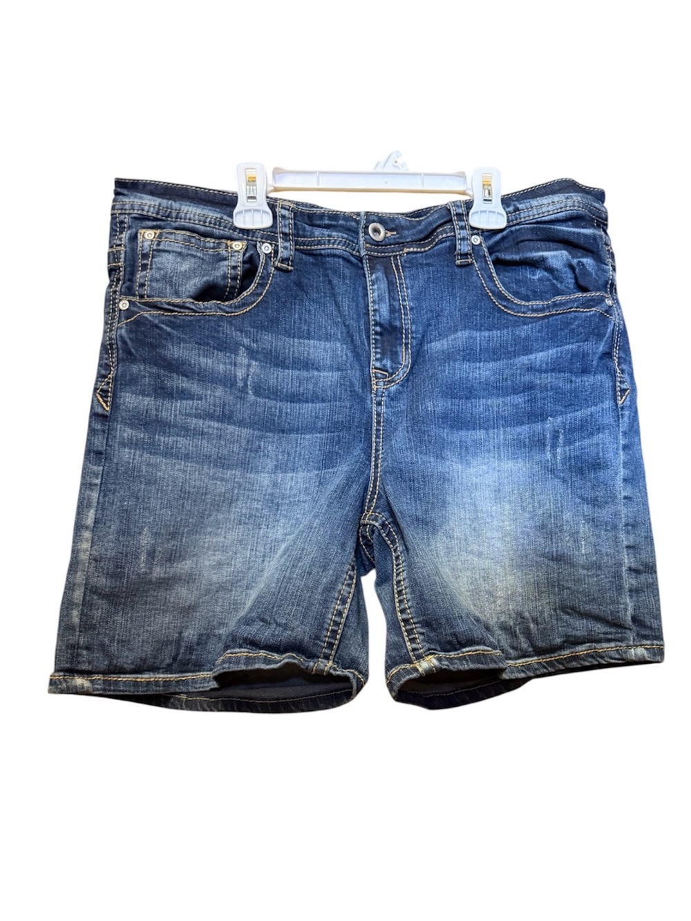 Grace in LA Dark Blue Denim Jean Shorts with Gold Stitching